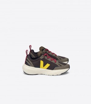 Veja Canary Elastic Laces Alveomesh Sneakers Barn Olivgröna Gula Vinröda | HPG-5650
