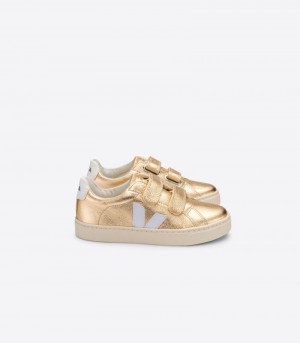Veja Esplar Chromefree Läder Sneakers Barn Guld Vita | VRF-3436