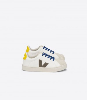 Veja Esplar Laces Chromefree Läder Sneakers Barn Vita Olivgröna | TOQ-9261