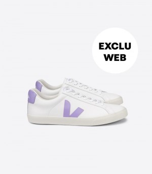 Veja Esplar Läder Sneakers Dam Vita Lila | QKS-0833