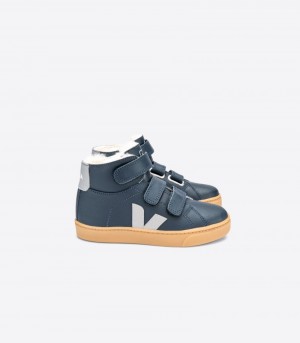 Veja Esplar Mid Fured Läder Sneakers Barn Marinblå Blå Grå | GAT-2050