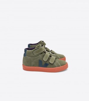 Veja Esplar Mid Mocka Sneakers Barn Gröna Röda | NNU-5486