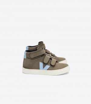 Veja Esplar Mid Nubuck Sneakers Barn Olivgröna Blå | EWK-9539