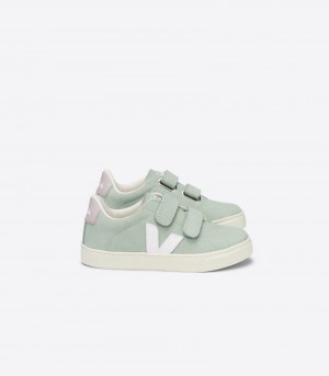 Veja Esplar Nubuck Sneakers Barn Ljusgröna Vita | IBW-6058