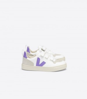 Veja V-10 CWL Sneakers Barn Vita Lila | SNW-0411