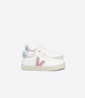 Veja V-10 Laces CWL Sneakers Barn Vita Rosa Blå | FHN-5887