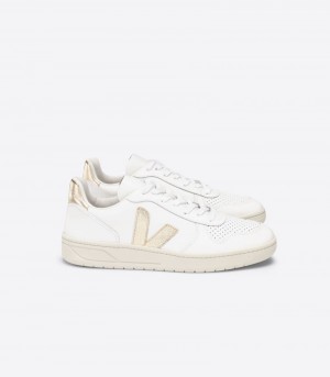 Veja V-10 Läder Sneakers Dam Vita Guld | PSRIV3