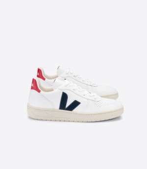 Veja V-10 Läder Sneakers Herr Vita Marinblå | T6EX3W
