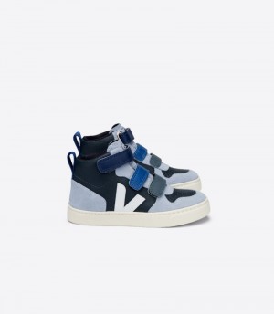 Veja V-10 Mid Chromefree Läder Sneakers Barn Marinblå Blå | LSJ-4251