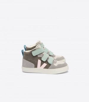 Veja V-10 Mid Fured Mocka Sneakers Barn Grå Gröna | RUX-9003