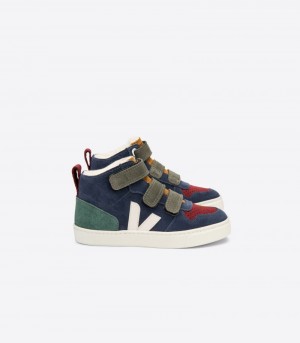 Veja V-10 Mid Fured Mocka Sneakers Barn Marinblå Gröna Röda | XQA-1747