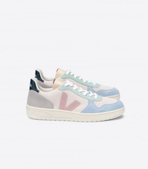 Veja V-10 Mocka Sneakers Dam Beige Blå Ljusgröna | 4T7WK3
