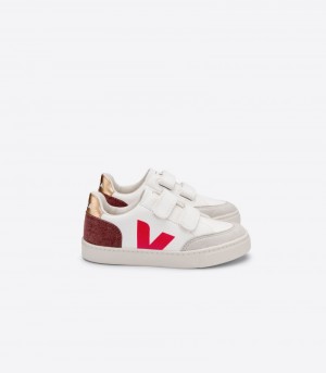 Veja V-12 Chromefree Sneakers Barn Vita Vinröda Röda | JXW-9870