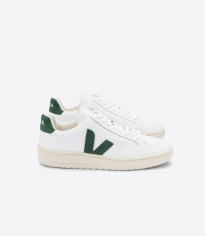 Veja V-12 Läder Sneakers Dam Vita Gröna | H3OF8B