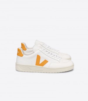 Veja V-12 Läder Sneakers Dam Vita Gula | 84T3P8