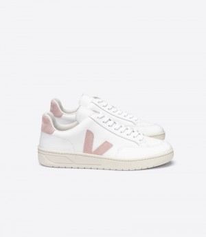 Veja V-12 Läder Sneakers Dam Vita Rosa | MDYP0Q