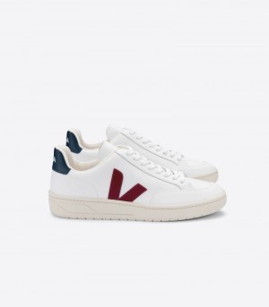 Veja V-12 Läder Sneakers Dam Vita Vinröda | BD5W4J