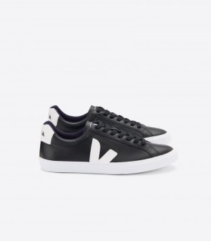 Veja Vstore Esplar Läder Sneakers Dam Svarta Vita | AOO-4347