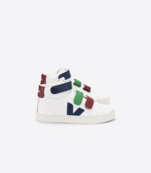Veja Vstore Esplar Mid Läder Sneakers Barn Vita Mörkblå Vinröda | RGF-6705