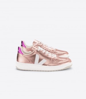 Veja Vstore V-10 Läder Sneakers Dam Rosa Vita | X9O0N5