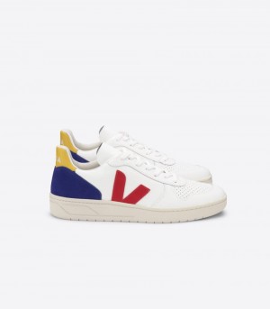 Veja Vstore V-10 Läder Sneakers Dam Vita Mörkblå Röda | LQO943